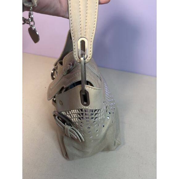 Jimmy Choo Buckle Studded Tulita Hobo Shoulder Bag Tan Canvas - Picture 11 of 16